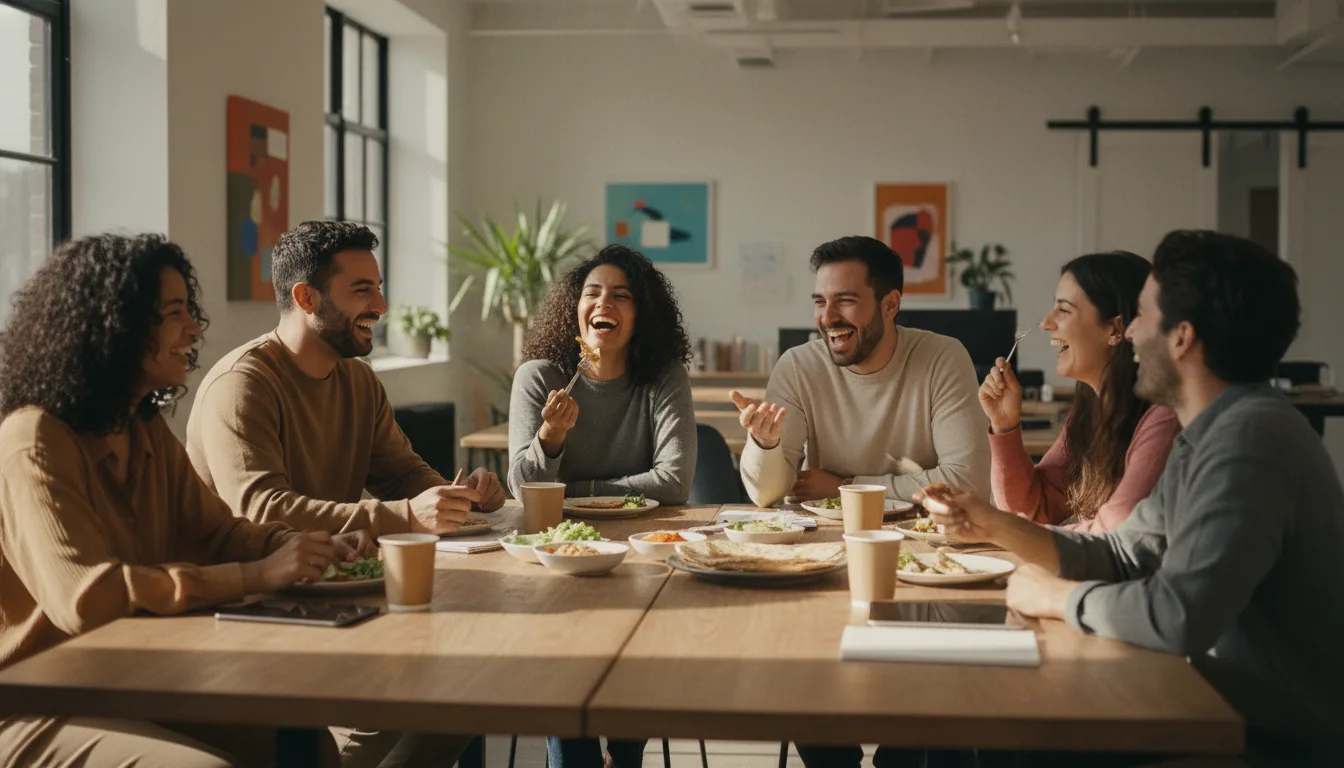 أعضاء فريق CAA Financial يتعاونون أثناء الغداء