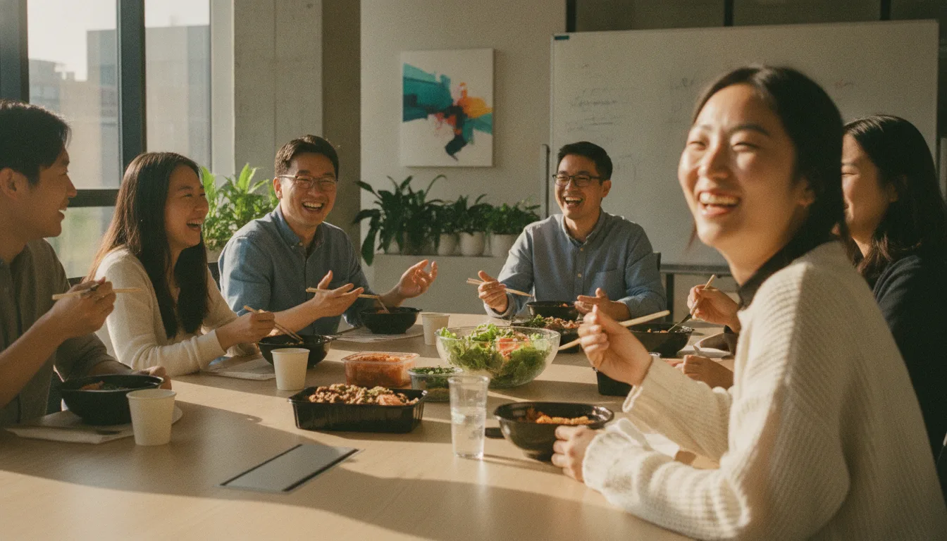 점심 식사를 하며 협력하는 CAA Financial 팀원들